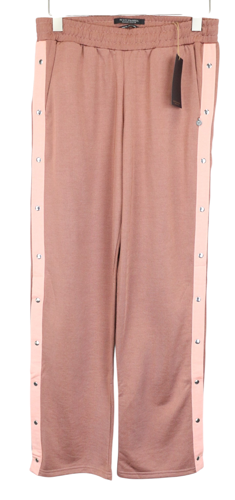 MAISON SCOTCH Women Trousers M Pink Cotton Blend Casual Side Vent Snaps Pull On
