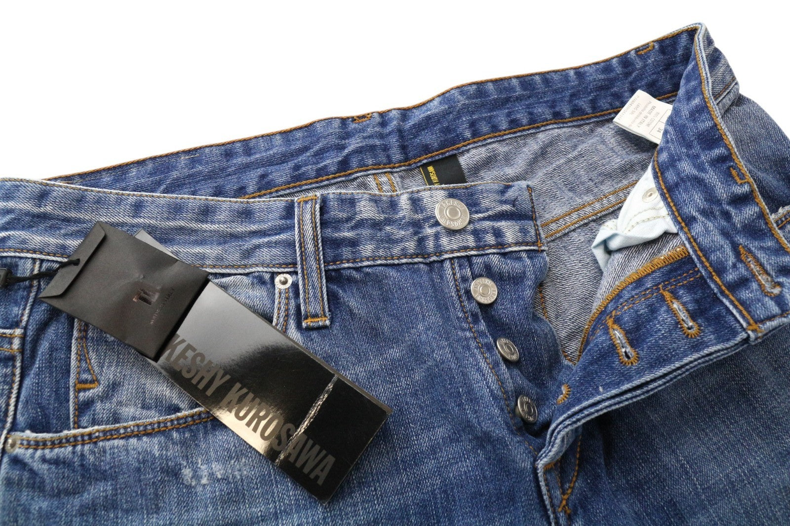 TAKESHY KUROSAWA Men Jeans W34 Slim Pure Cotton Blue Washed Button-Fly