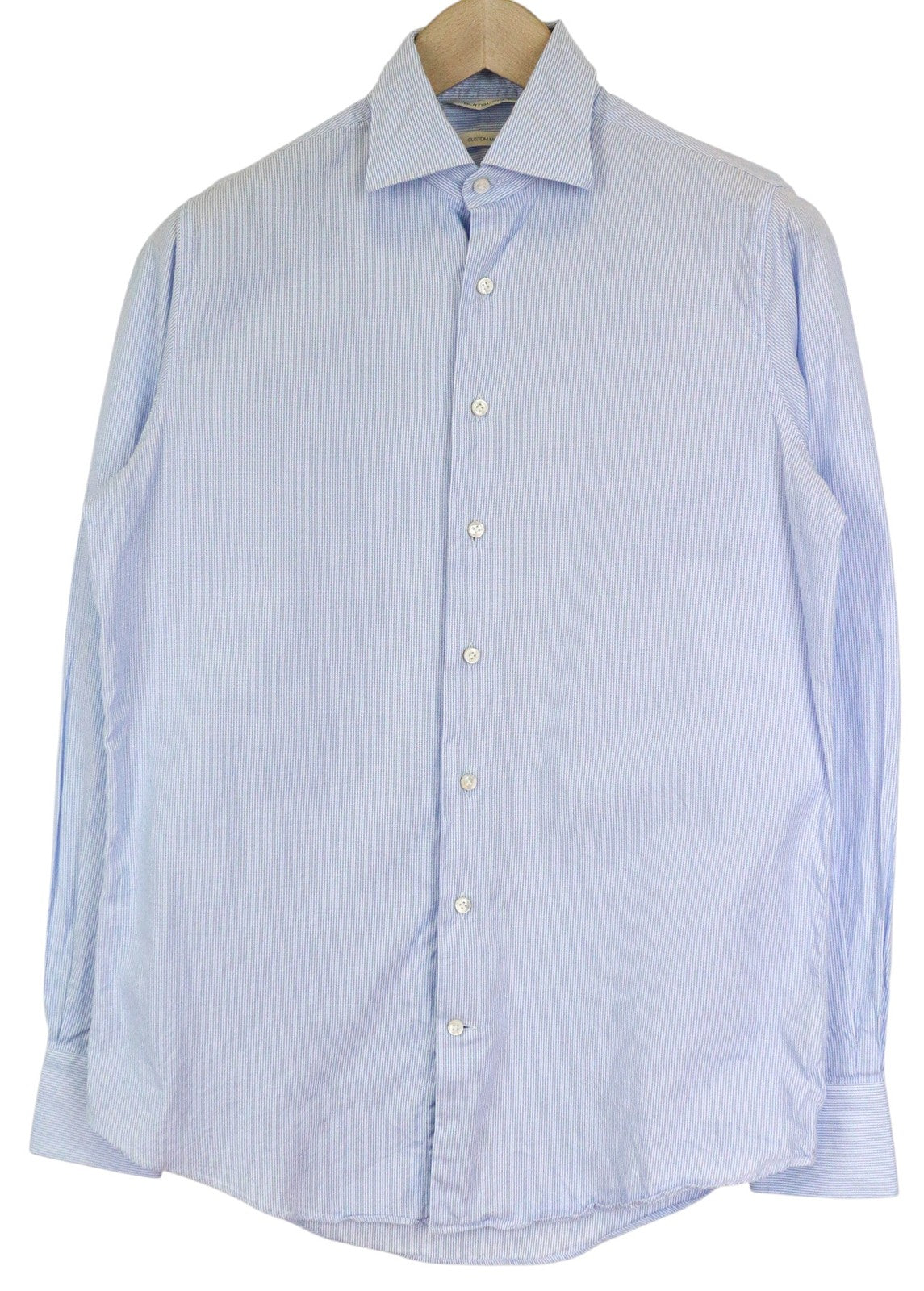 SUITSUPPLY Men Shirt 37/14 1/2 Blue Slim Pure Cotton Striped Long Sleeve Formal