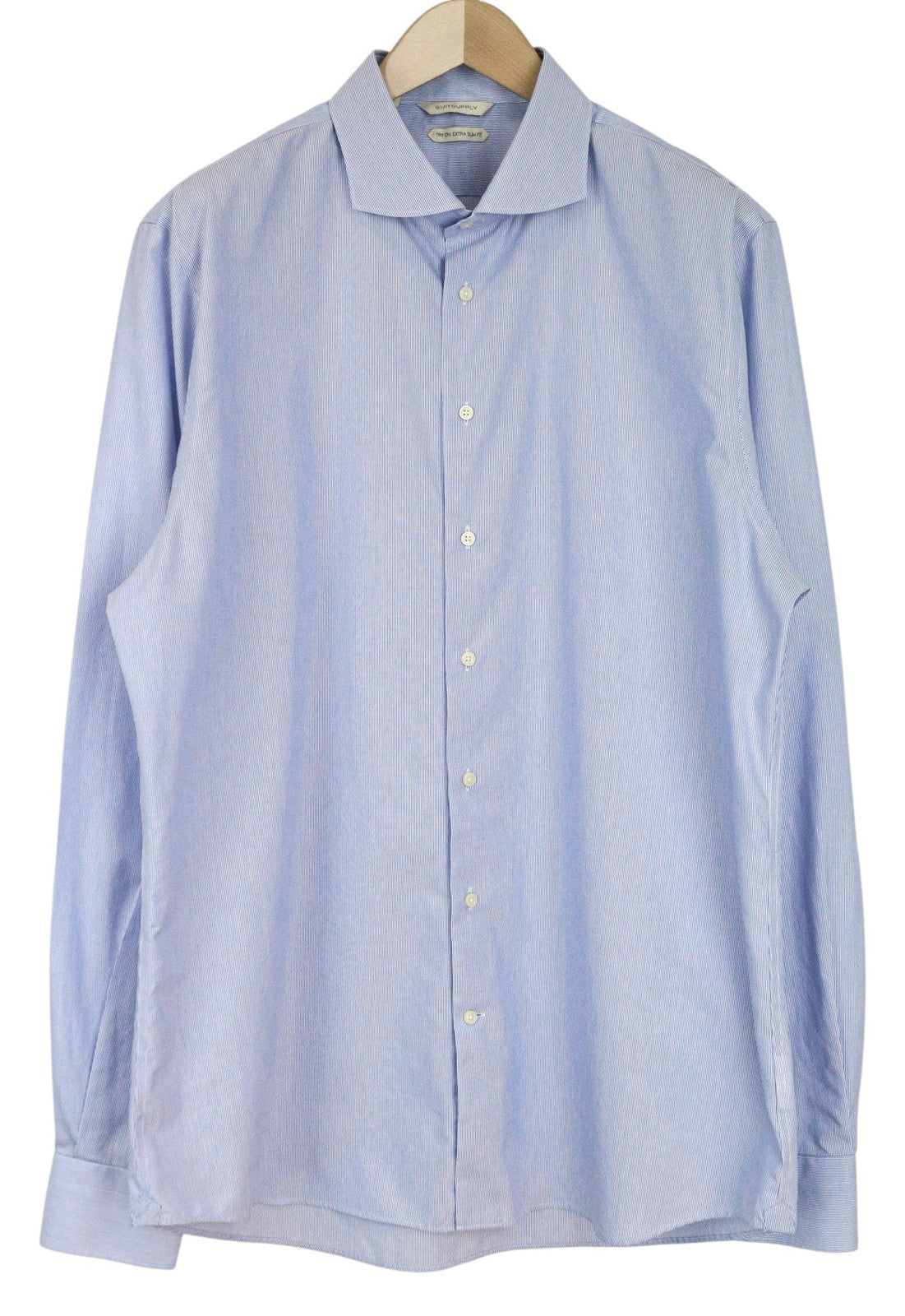 SUITSUPPLY Men Shirt 46-7/18L Extra Slim Pure Cotton Cutaway Striped Pattern