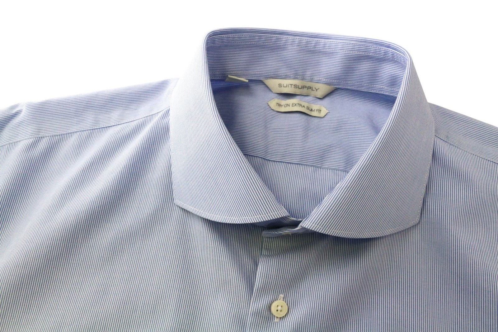 SUITSUPPLY Men Shirt 46-7/18L Extra Slim Pure Cotton Cutaway Striped Pattern