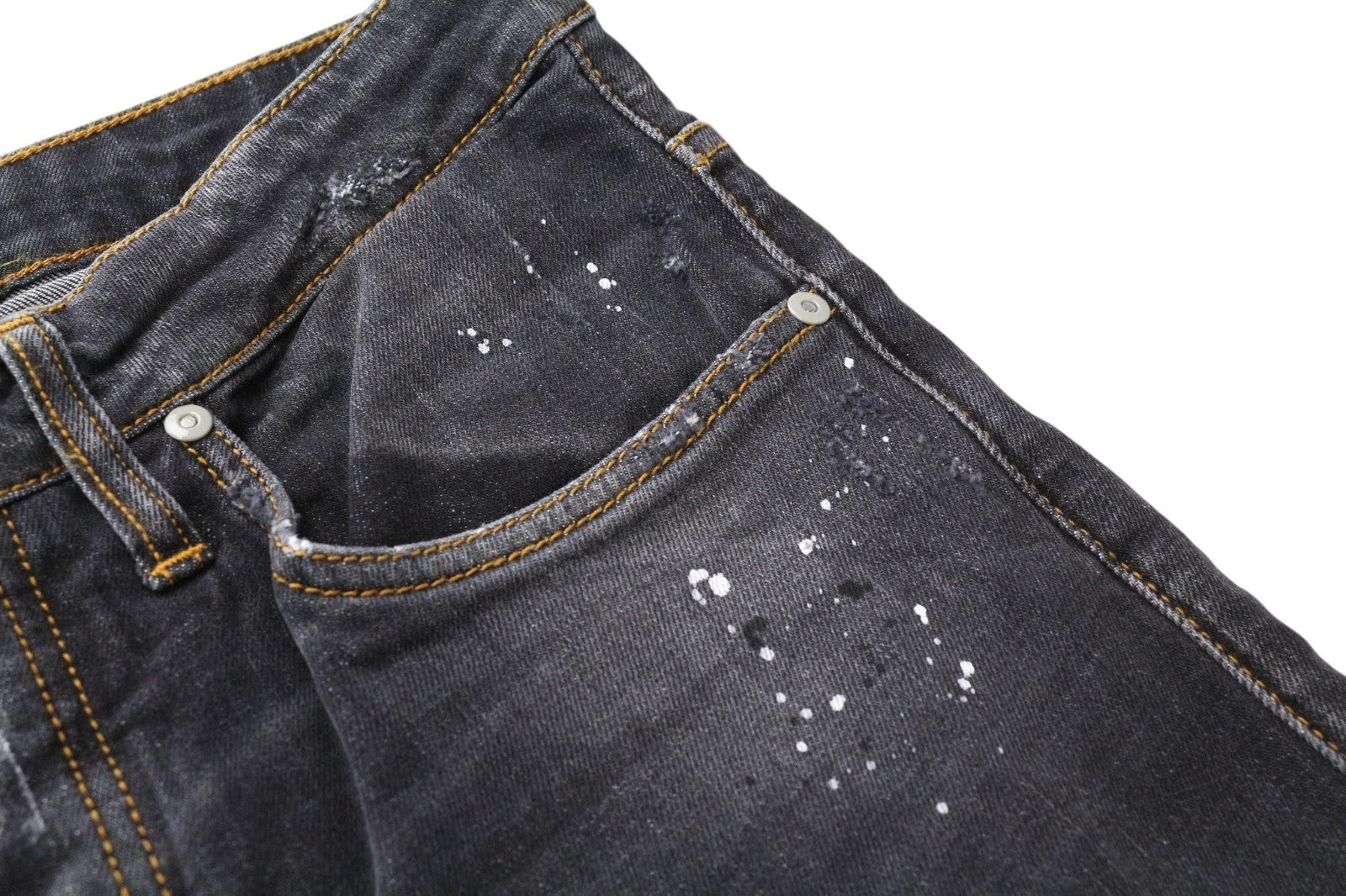 TAKESHY KUROSAWA Men Jeans W32 Slim Dark Grey Cotton Stretch Washed Painted