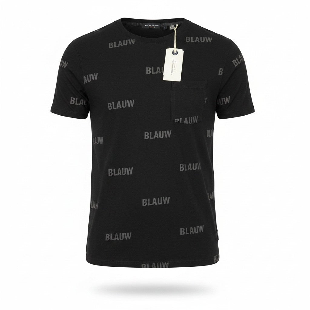 SCOTCH & SODA Men T-Shirt S Black Pure Cotton Jersey Graphic Logo Crew Neck