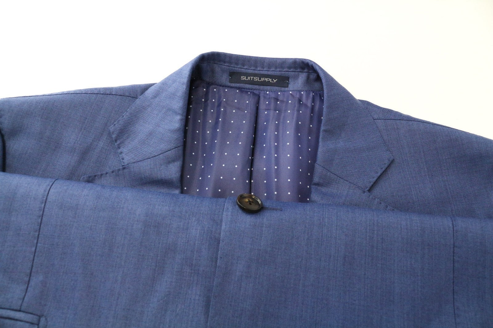 SUITSUPPLY La Spalla Men Blazer UK48S Mid Blue Slim Wool S150s Sharkskin Classic