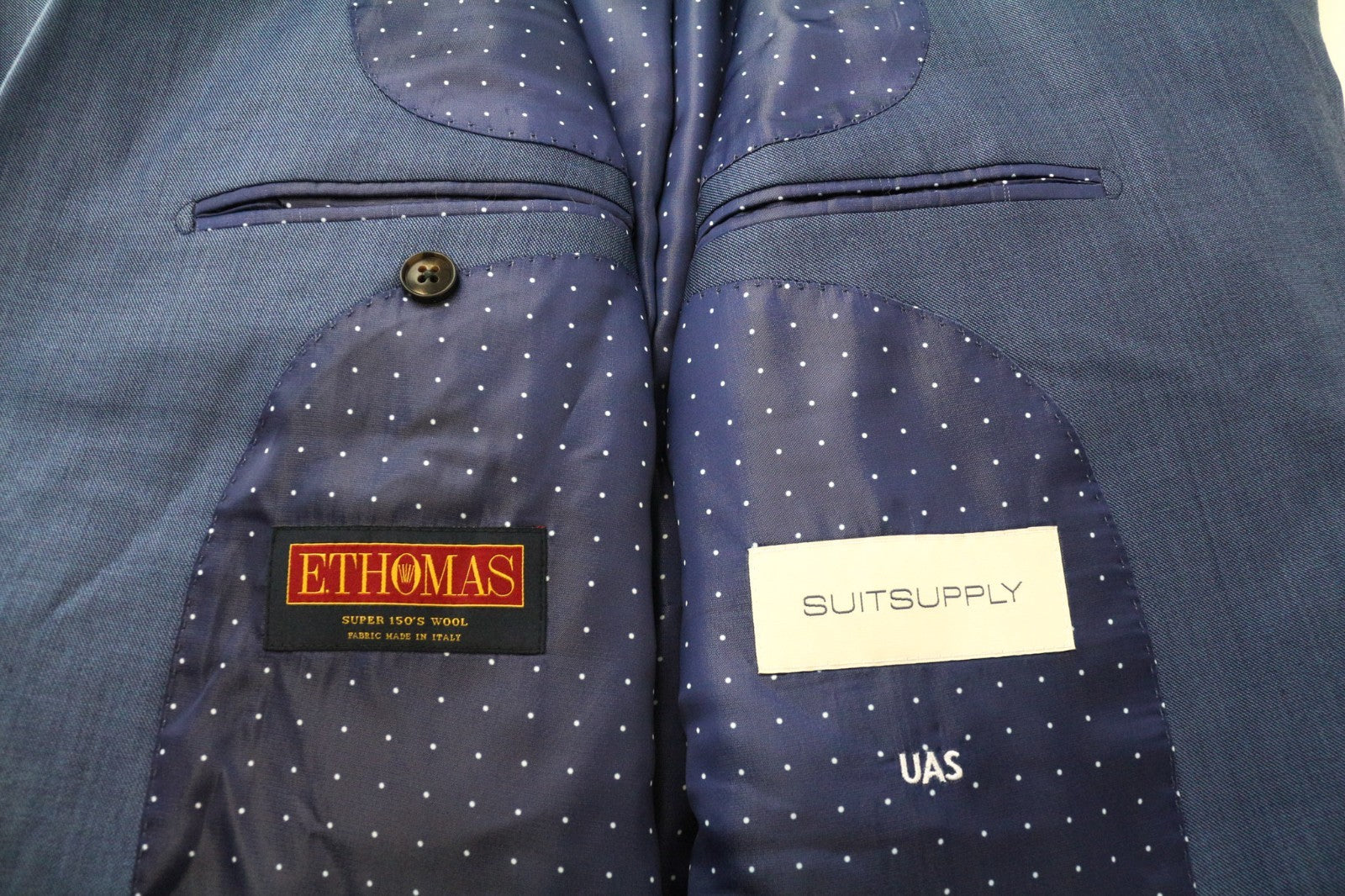 SUITSUPPLY La Spalla Men Blazer UK48S Mid Blue Slim Wool S150s Sharkskin Classic