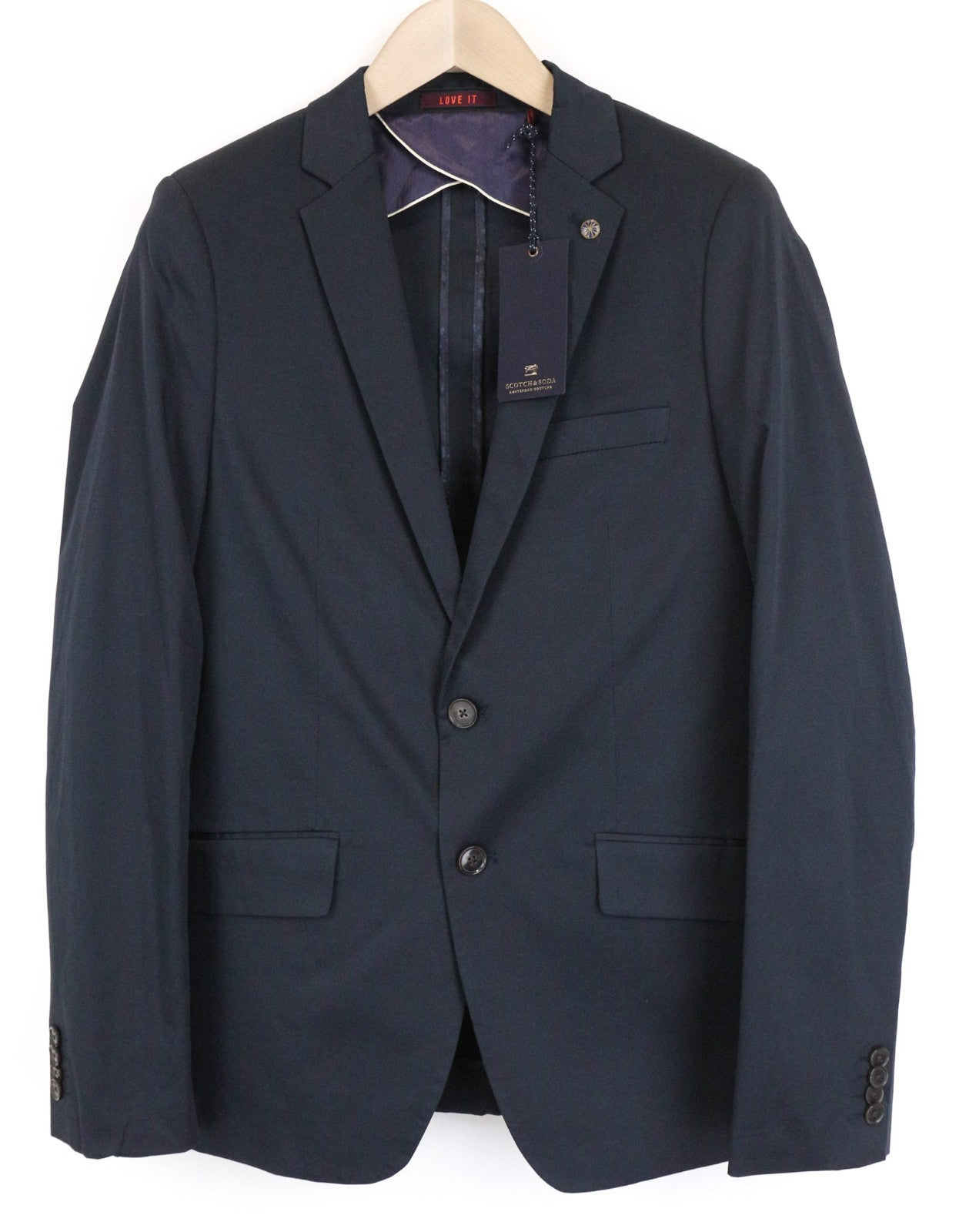 SCOTCH & SODA Men Blazer S Blue Cotton Stretch Half-Lined Two-Button Classic