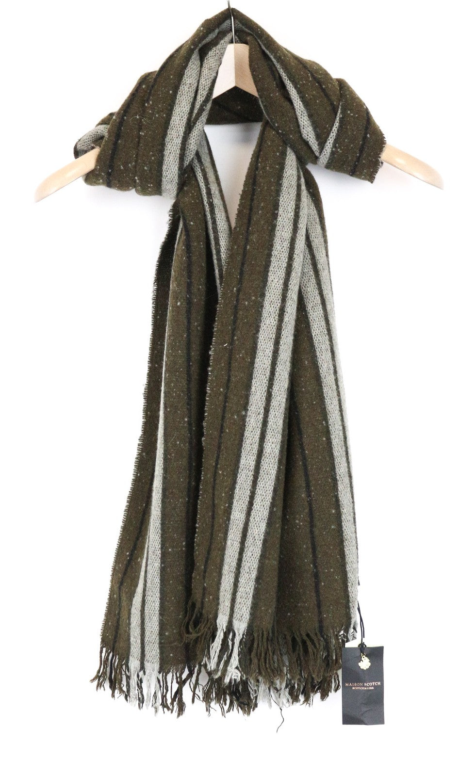 MAISON SCOTCH Women Scarf OS Green Grey Striped Tassels Casual Winter Spring