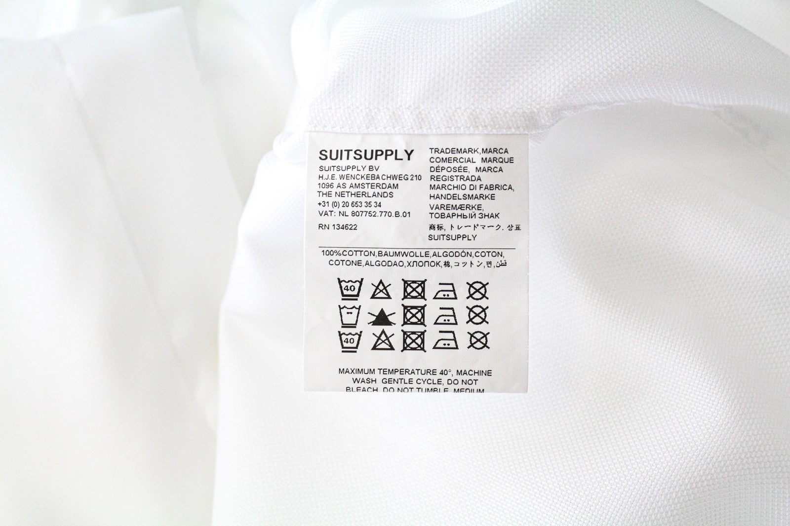 SUITSUPPLY Traveller Men Shirt 43/17 Slim White Pure Cotton Long Sleeve Twill