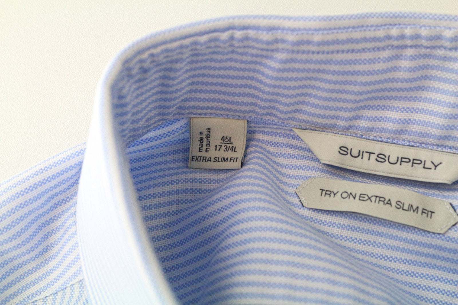 SUITSUPPLY Men Shirt 45L/17 3/4L Extra Slim Blue Pure Cotton Striped Pattern