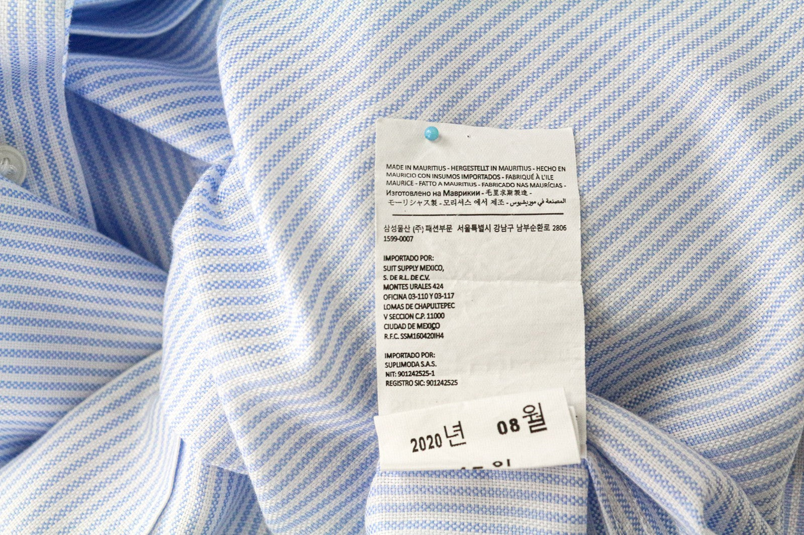 SUITSUPPLY Men Shirt 45L/17 3/4L Extra Slim Blue Pure Cotton Striped Pattern