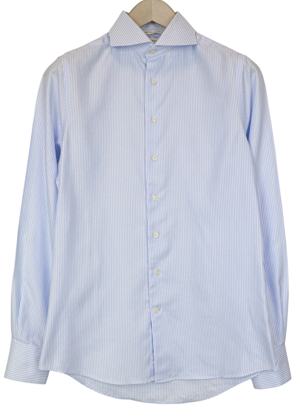 SUITSUPPLY Men Shirt 37/14 1/2 Extra Slim Blue Pure Cotton Striped Long Sleeved