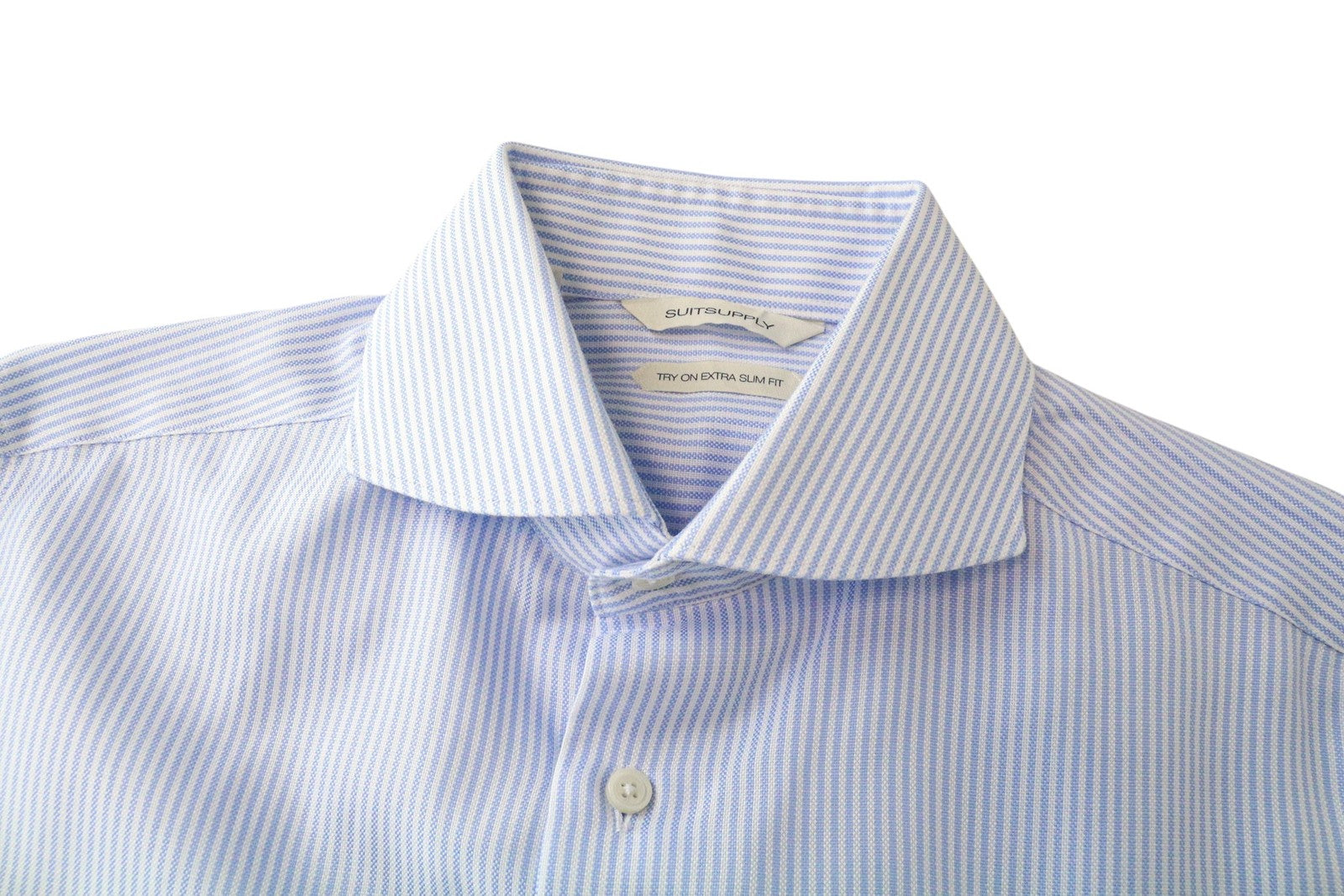 SUITSUPPLY Men Shirt 37/14 1/2 Extra Slim Blue Pure Cotton Striped Long Sleeved