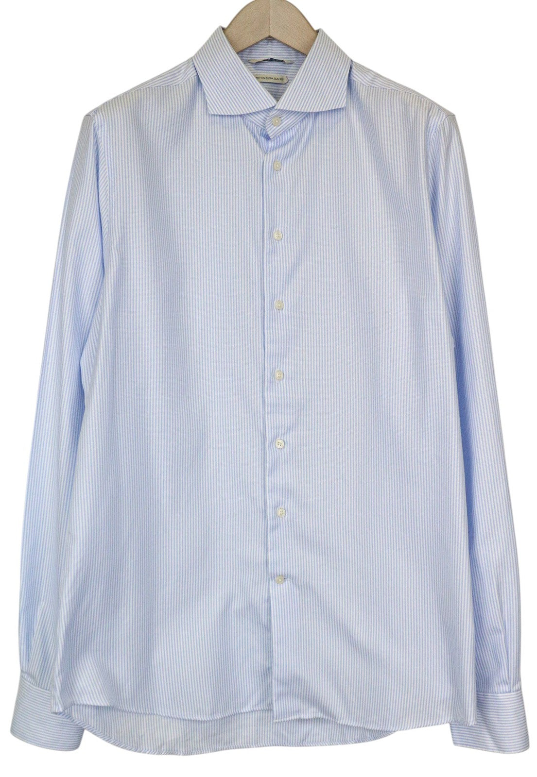 SUITSUPPLY Men Shirt 44L/17 1/2L Extra Slim Blue Pure Cotton Striped Long Sleeve