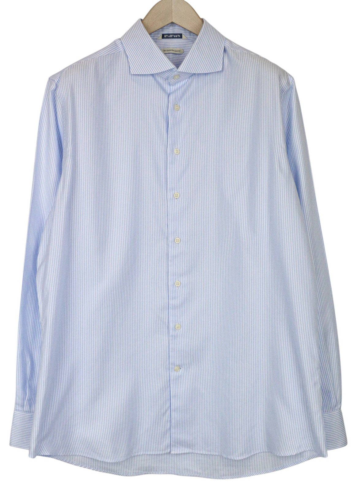 SUITSUPPLY Men Shirt 45/17 3/4 Extra Slim Blue Pure Cotton Striped Cutaway
