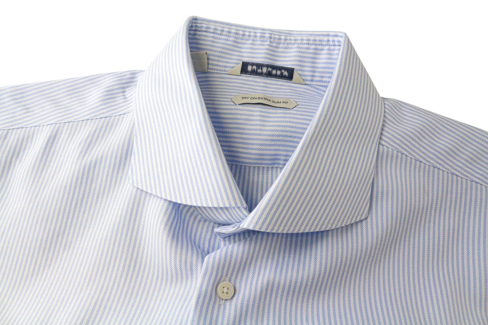SUITSUPPLY Men Shirt 45/17 3/4 Extra Slim Blue Pure Cotton Striped Cutaway