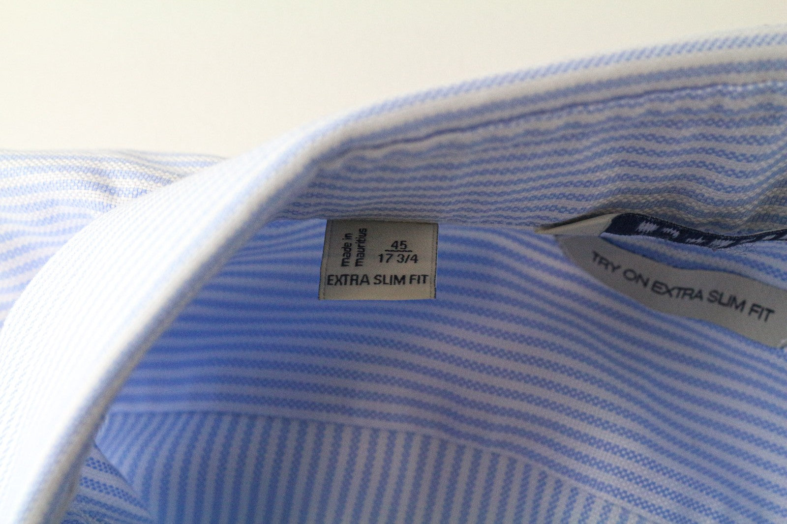 SUITSUPPLY Men Shirt 45/17 3/4 Extra Slim Blue Pure Cotton Striped Cutaway