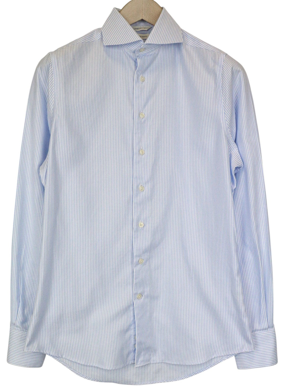 SUITSUPPLY Men Shirt 37/14 1/2 Extra Slim Fit Blue Pure Cotton Striped Classic