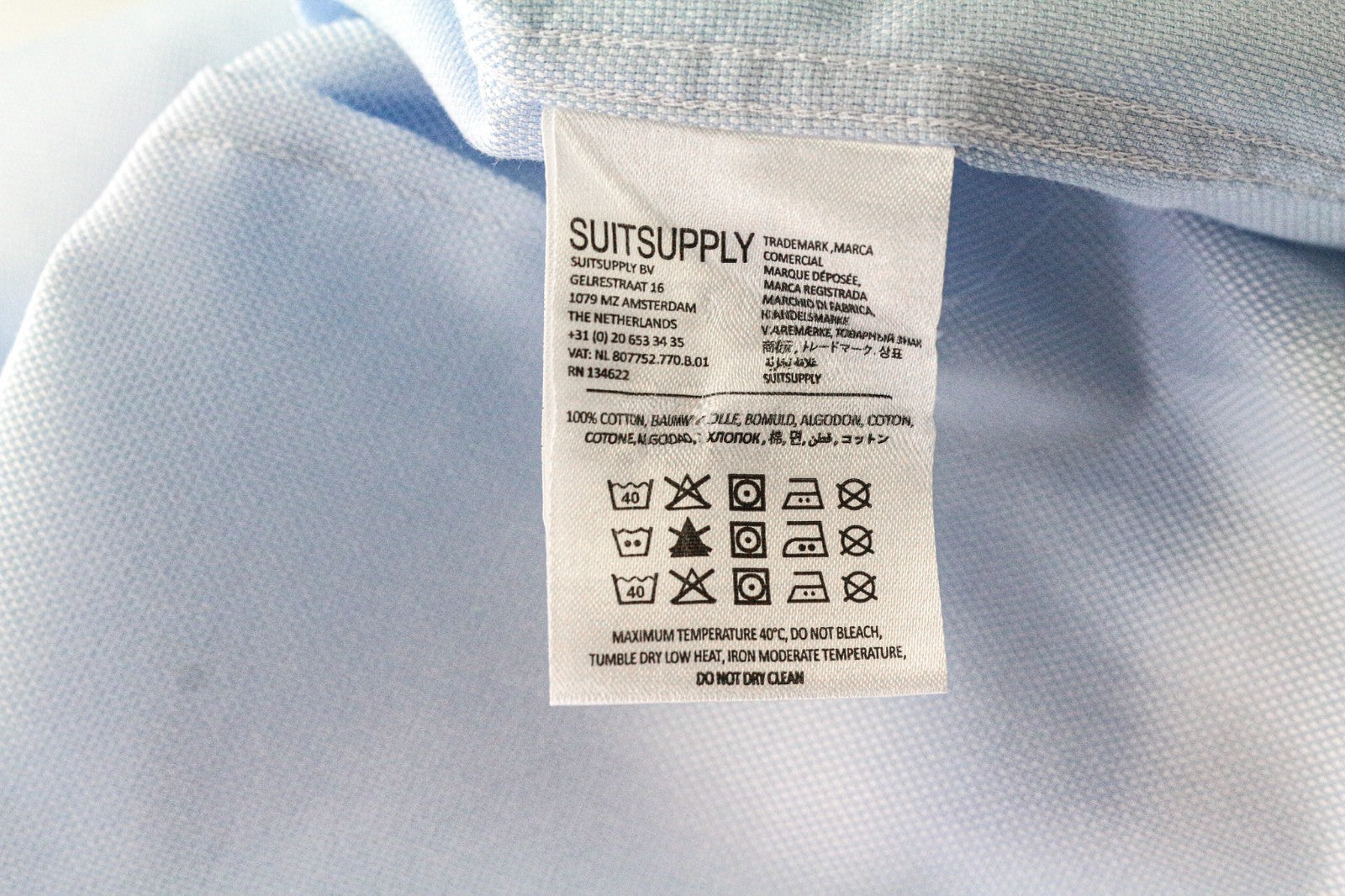 SUITSUPPLY Traveller Men Shirt 45/17 3/4 Slim Blue Cotton Long Sleeve Classic