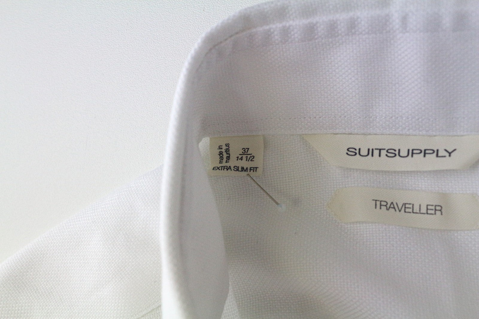 SUITSUPPLY Traveller Men Shirt 37/14 1/2 Extra Slim White Cotton Long Sleeved