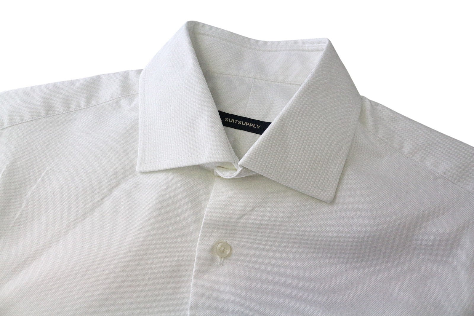 SUITSUPPLY Men Shirt 37/14 1/2 White Pure Cotton Long Sleeved Button-Up Classic