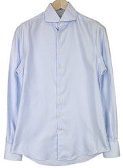 SUITSUPPLY Men Shirt 38/15 Extra Slim Blue Pure Cotton Striped Patterned