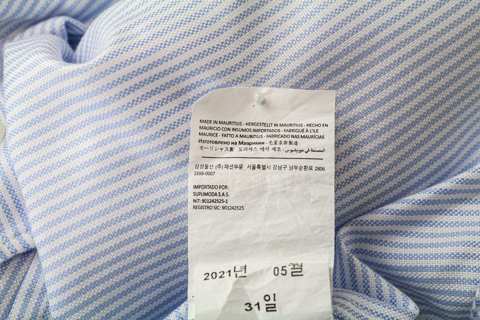 SUITSUPPLY Men Shirt 38/15 Extra Slim Blue Pure Cotton Striped Patterned