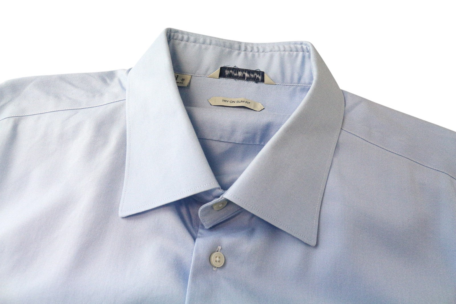 SUITSUPPLY Men Shirt 46/18 Slim Fit Blue Pure Cotton Button-Up Formal
