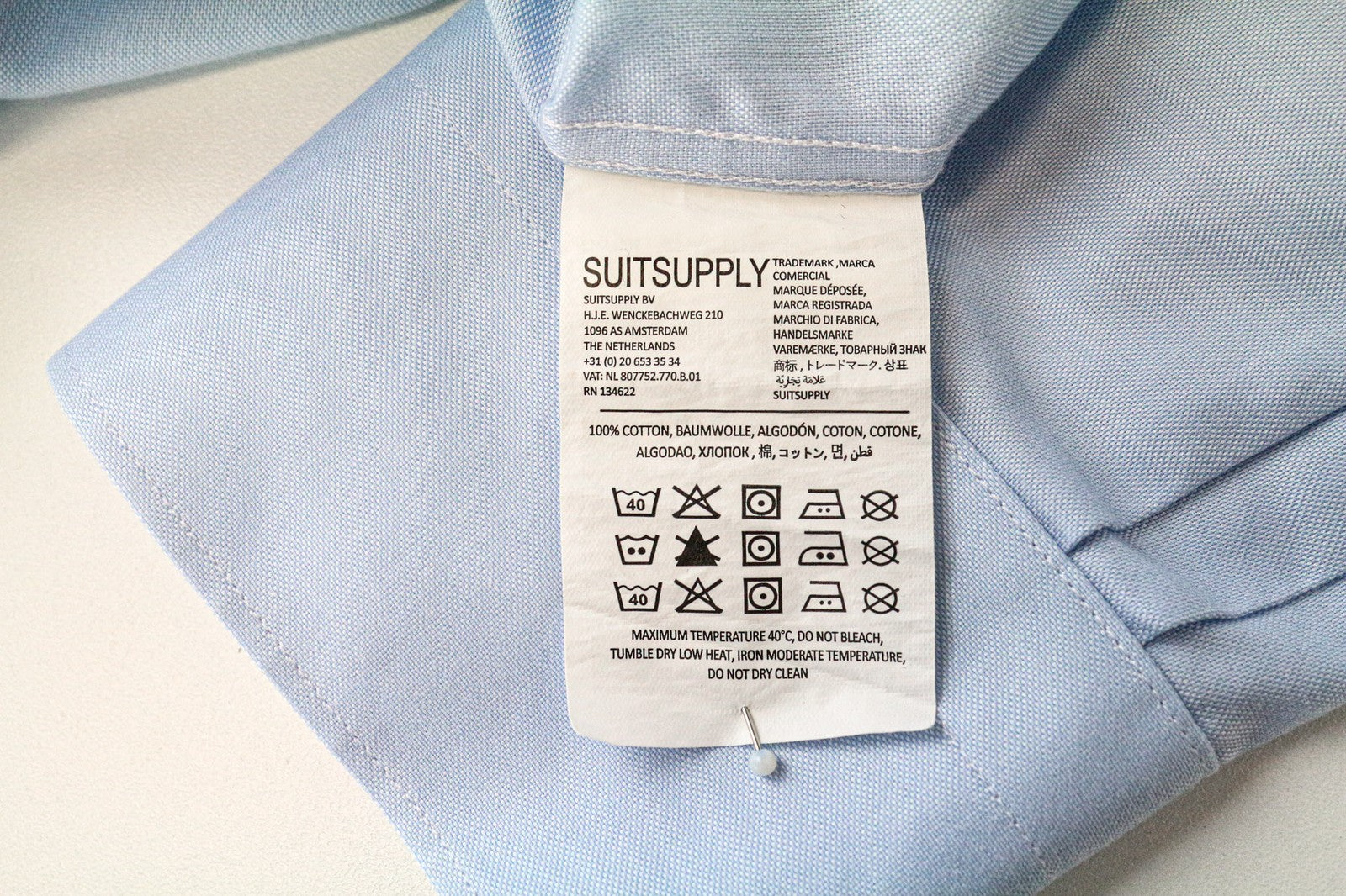 SUITSUPPLY Men Shirt 46/18 Slim Fit Blue Pure Cotton Button-Up Formal