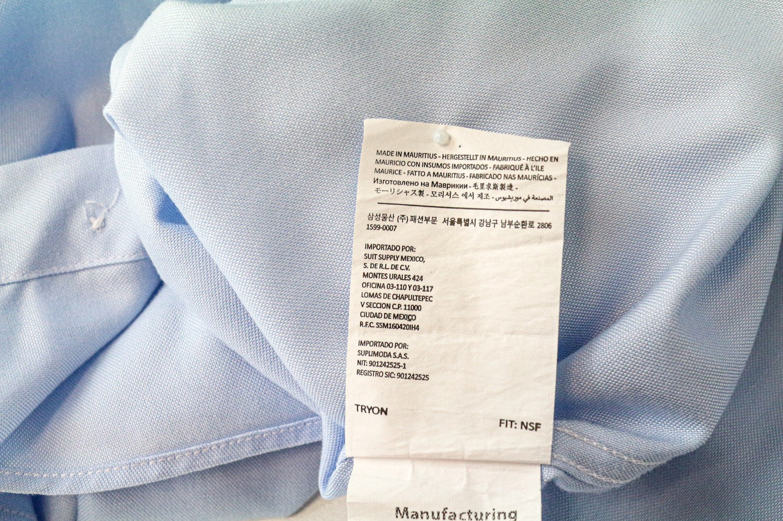 SUITSUPPLY Men Shirt 46/18 Slim Fit Blue Pure Cotton Button-Up Formal