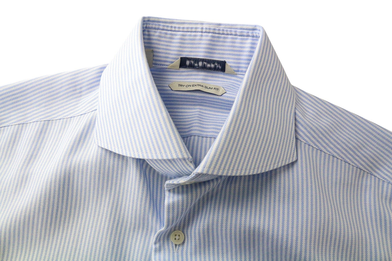SUITSUPPLY Men Shirt 38/15 Extra Slim Blue Cotton Striped Classic Long Sleeve