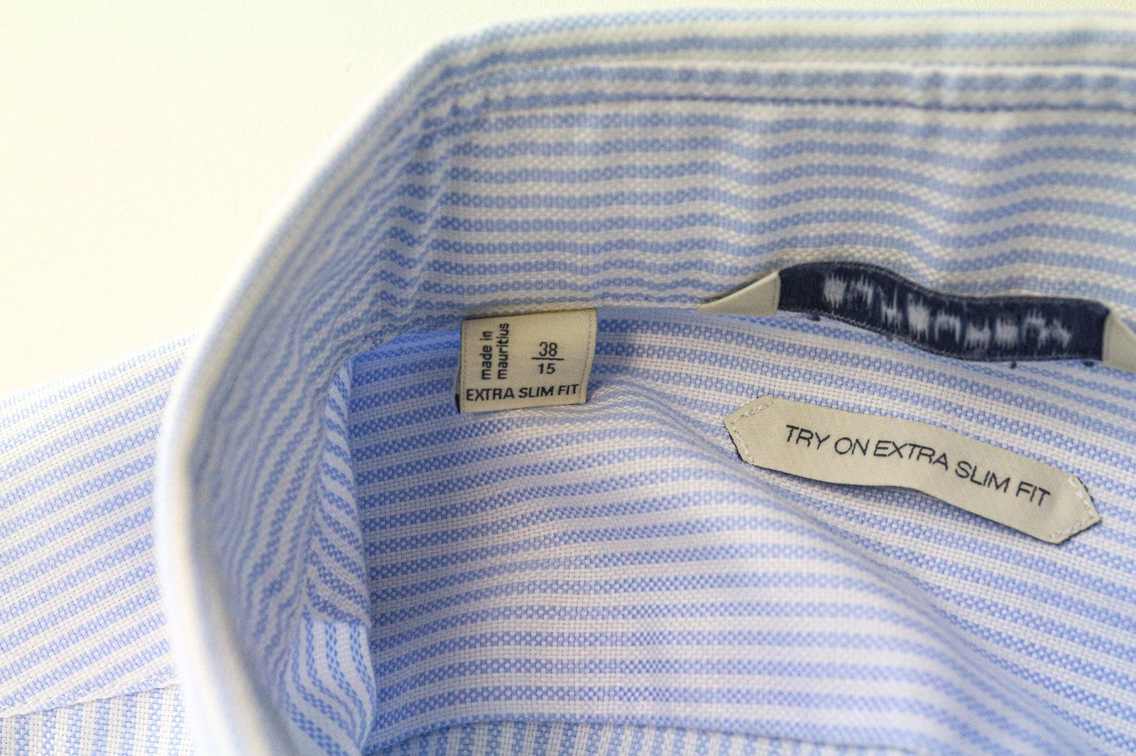 SUITSUPPLY Men Shirt 38/15 Extra Slim Blue Cotton Striped Classic Long Sleeve