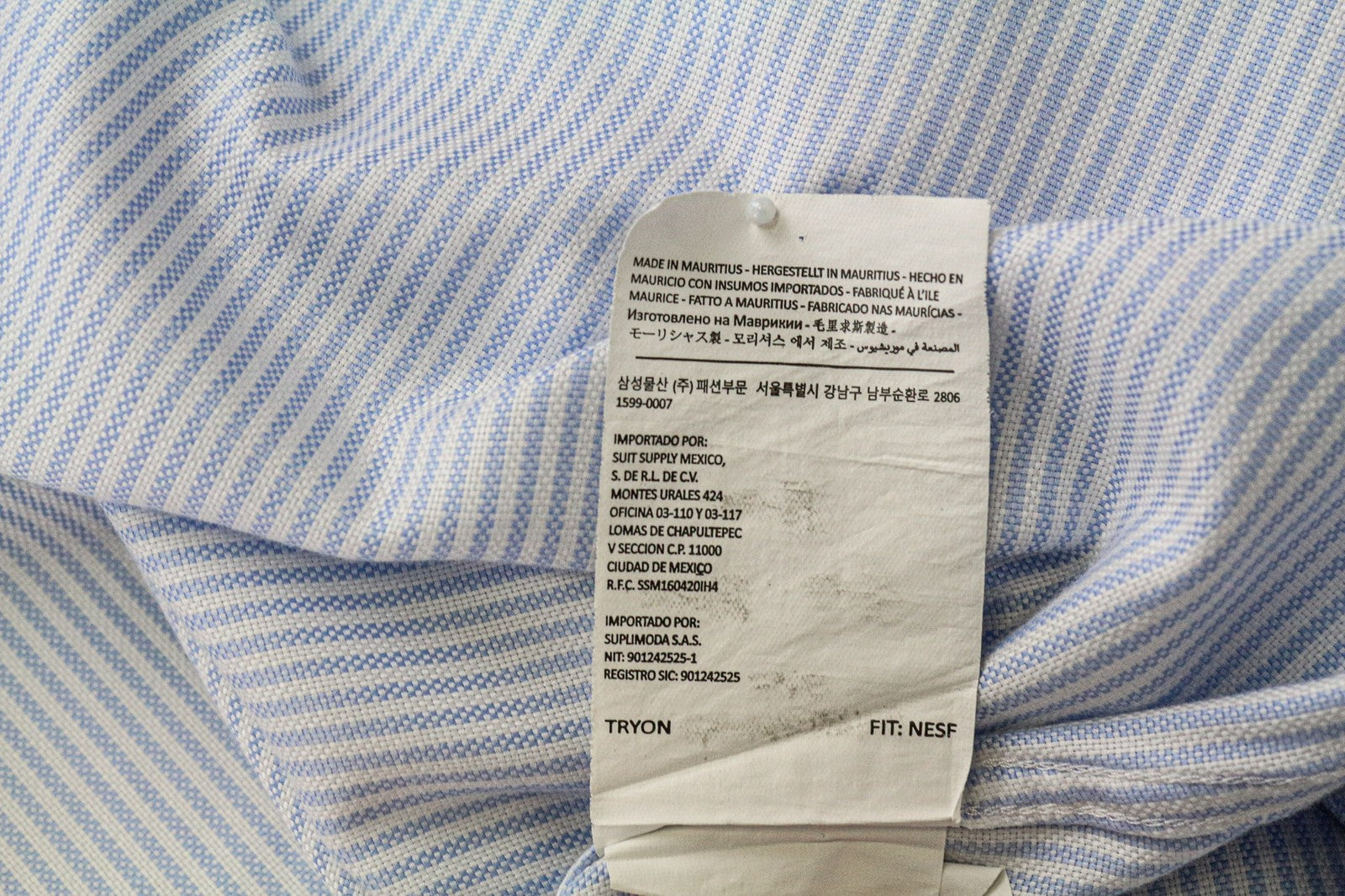 SUITSUPPLY Men Shirt 38/15 Extra Slim Blue Cotton Striped Classic Long Sleeve