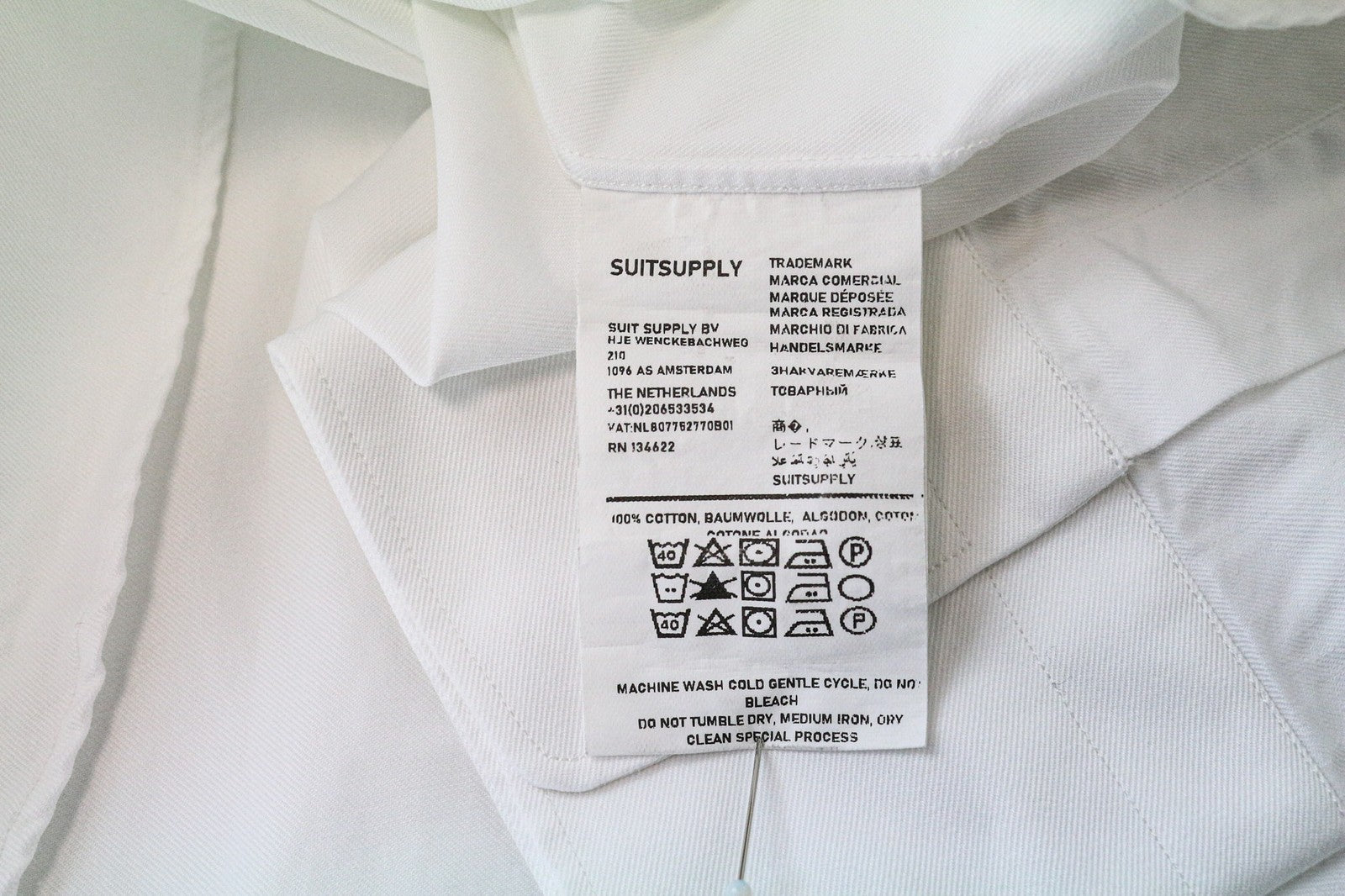 SUITSUPPLY Men Shirt ~L Extra Slim White Pure Cotton Twill Classic Formal