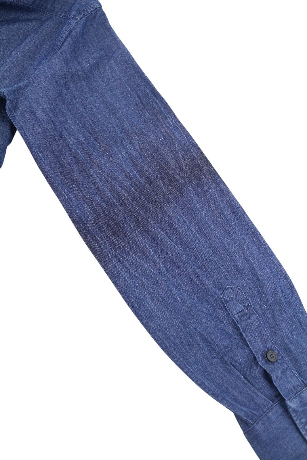 SEASE TN690 Fish Tail Men Shirt L Mid Denim Blue Buton Up Linen Blend RRP510
