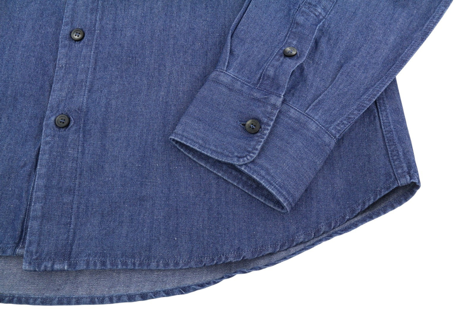 SEASE TN690 Fish Tail Men Shirt L Mid Denim Blue Buton Up Linen Blend RRP510