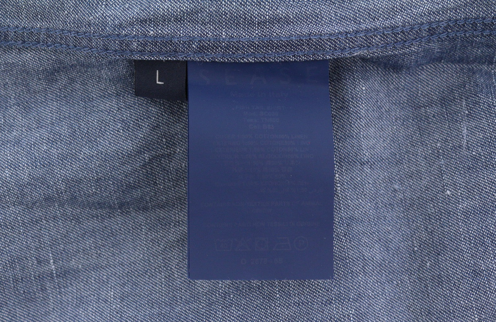 SEASE TN690 Fish Tail Men Shirt L Mid Denim Blue Buton Up Linen Blend RRP510