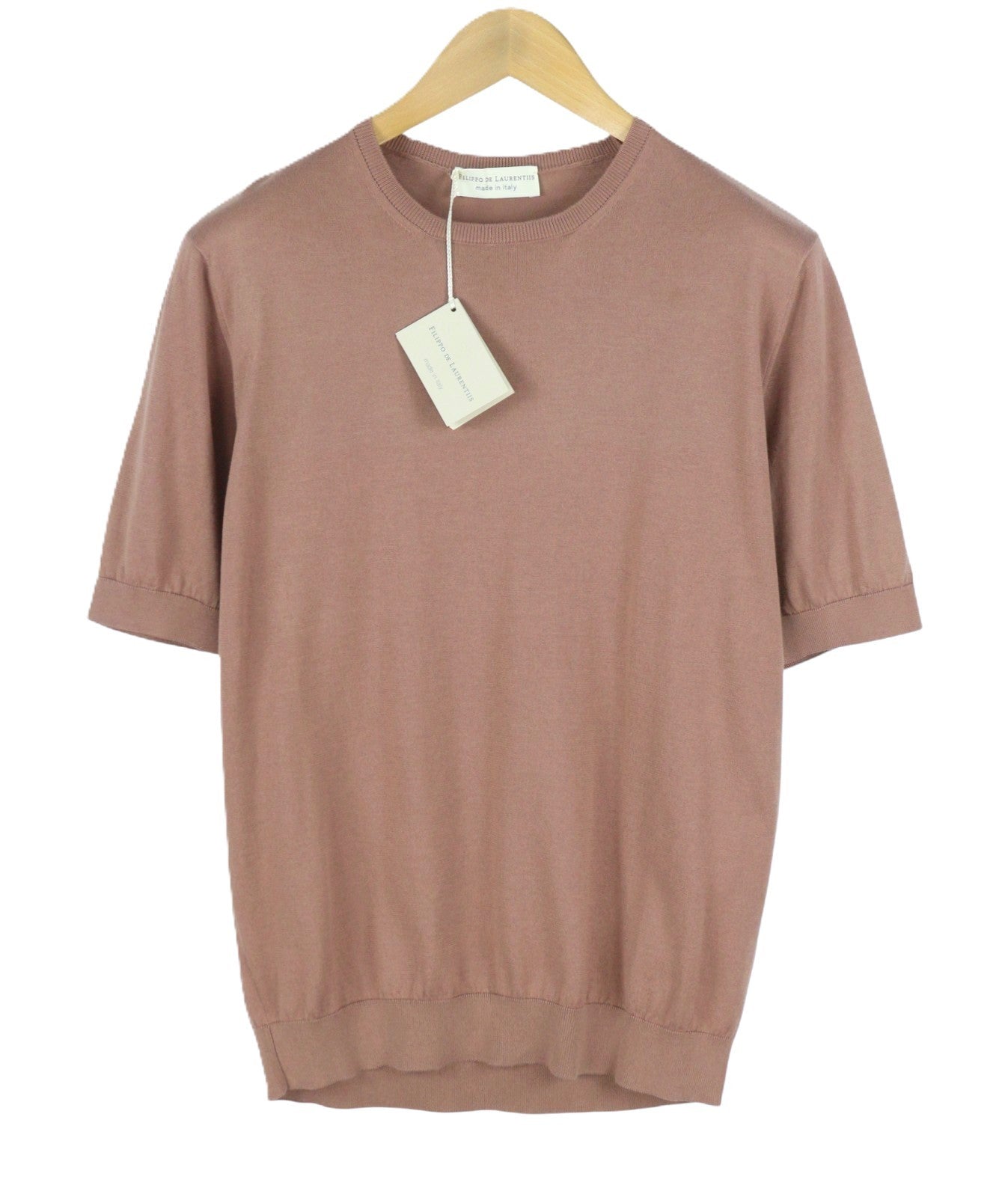 FILIPPO DE LAURENTIIS Men T-Shirt IT52 L Brown Crew Neck Cotton Short Sleeve