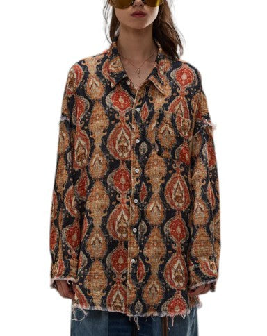 R13 Shredded Seam Drop Neck Women Shirt M Printed Oversized PS26 RRP825