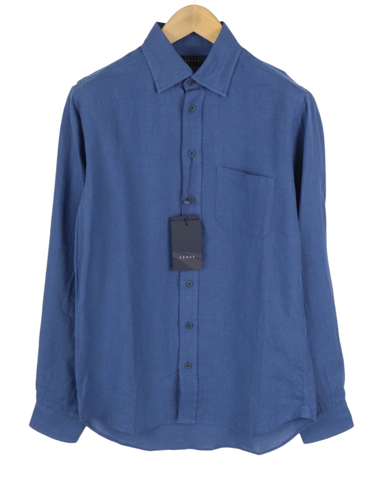 SEASE TN359 Men Shirt M Royal Blue Hemp Button Up Patch Pocket RRP460