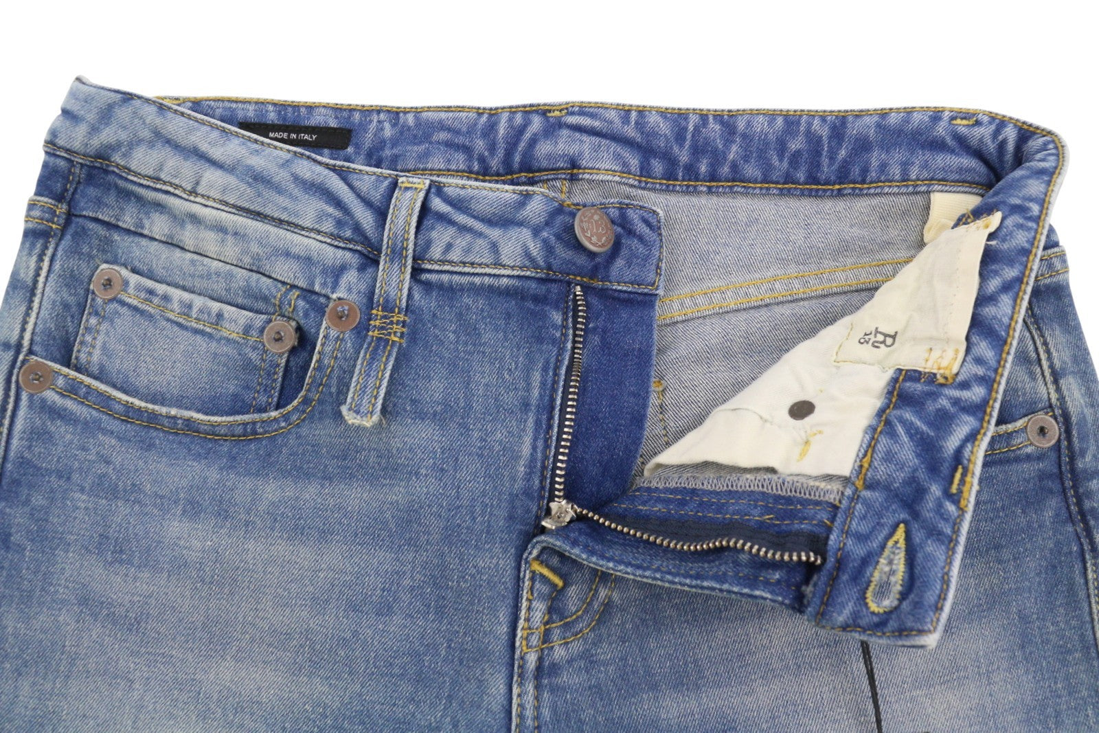 R13 Boy Straight W Rips Women Jeans 27 Jasper Stretch Cropped Distress Blue PF26
