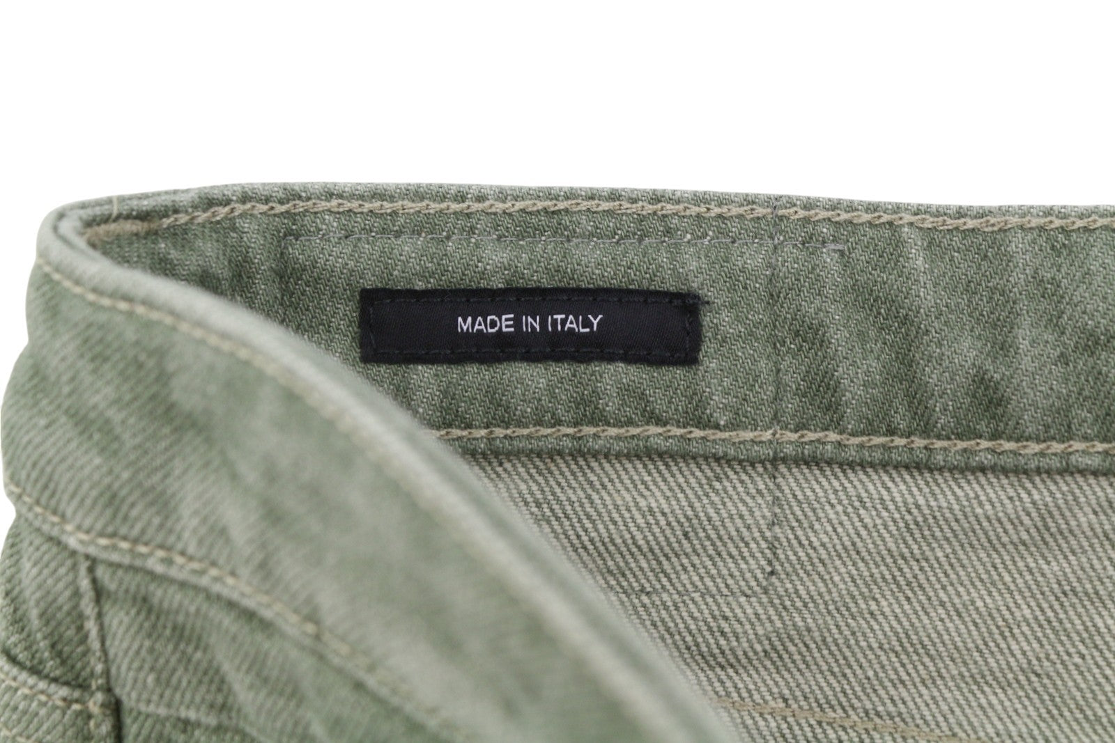 R13 Toby Boy Women Jeans 27 Army Green Stretch Whiskers Faded Denim