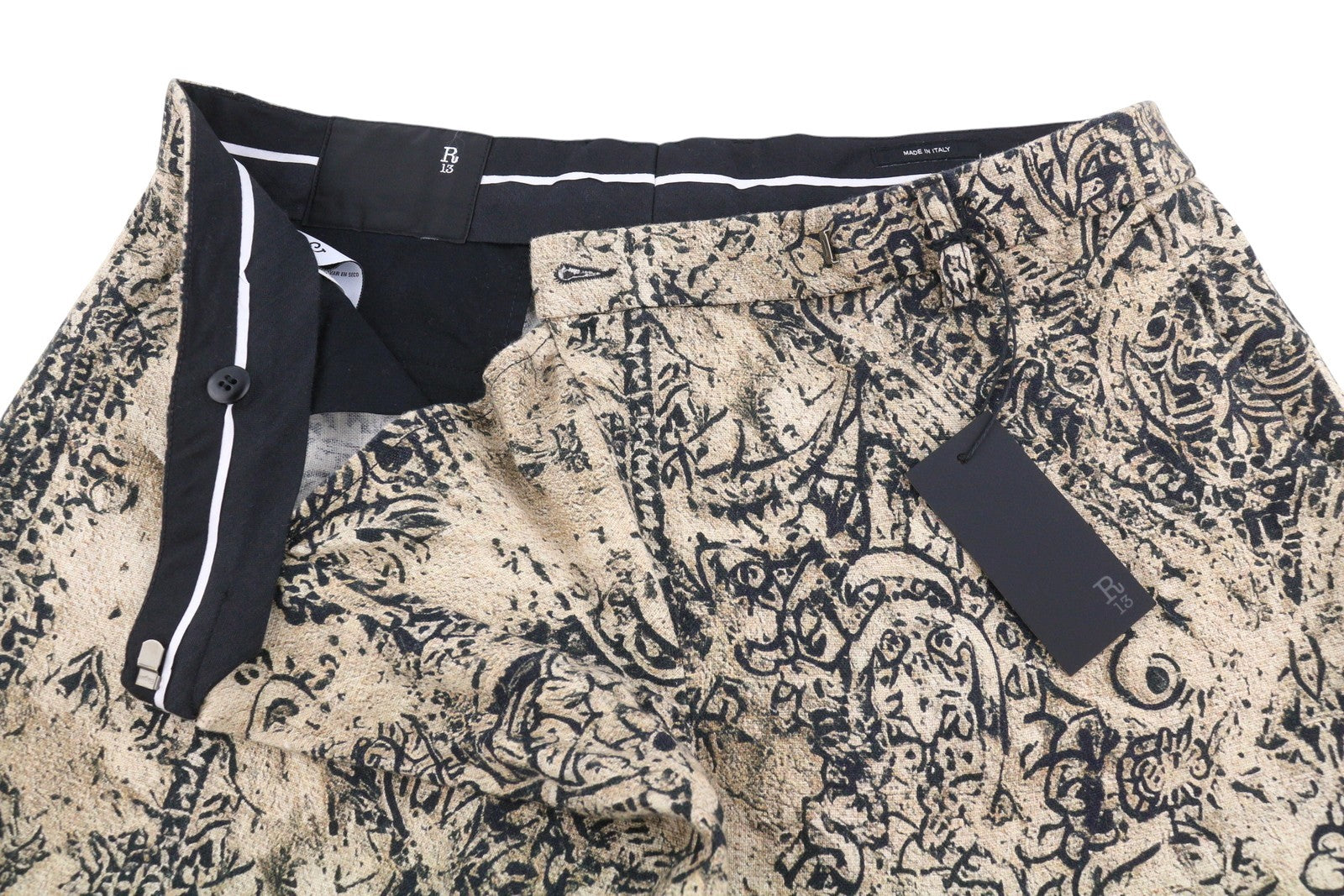 R13 Oversized Crossover Women Shorts 27 Abstract Khaki Black Bandana SS26 RRP995