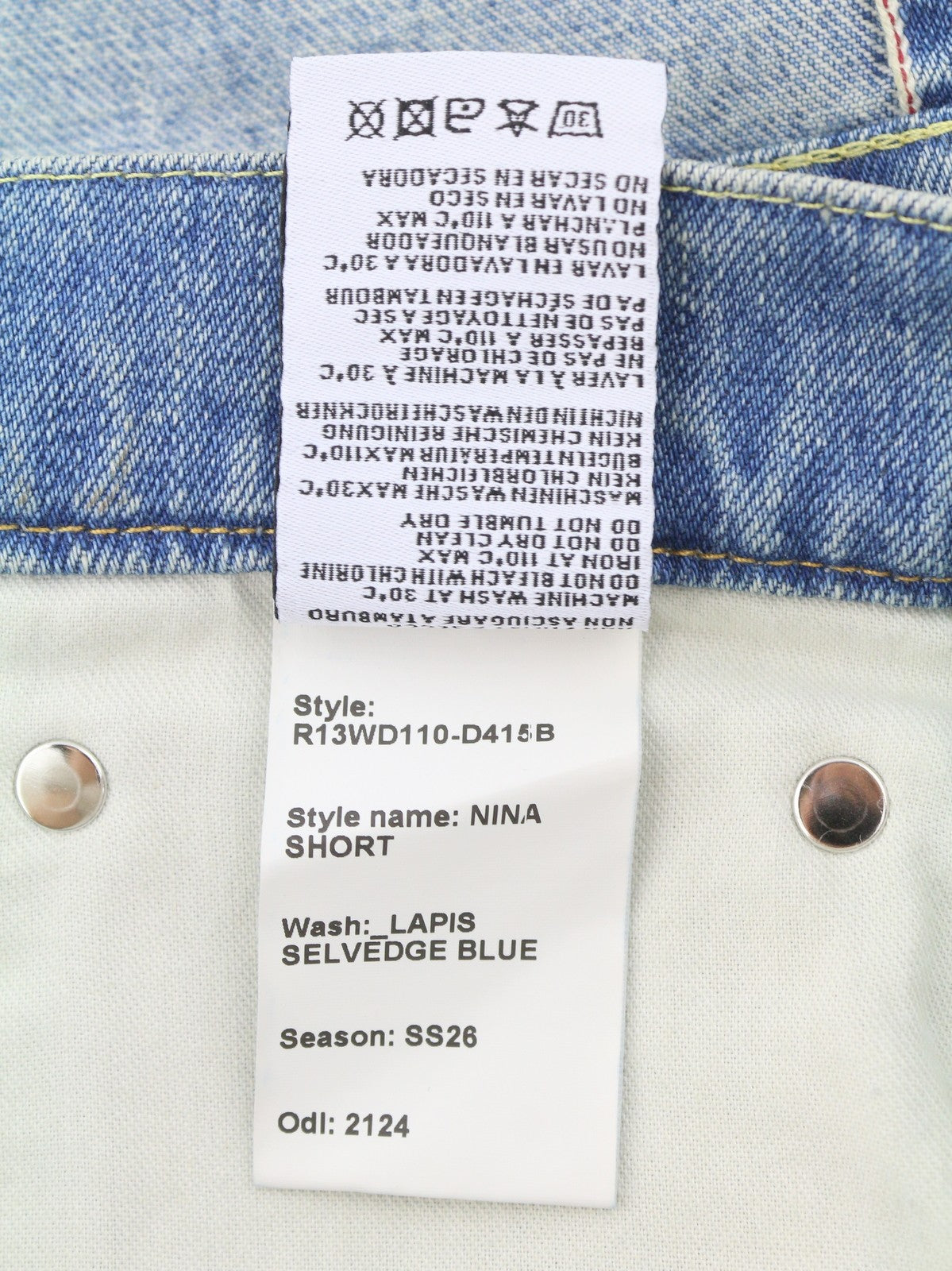 R13 Nina Women Shorts 26 Lapis Selvedge Blue Limited Edition Denim SS26 RRP735