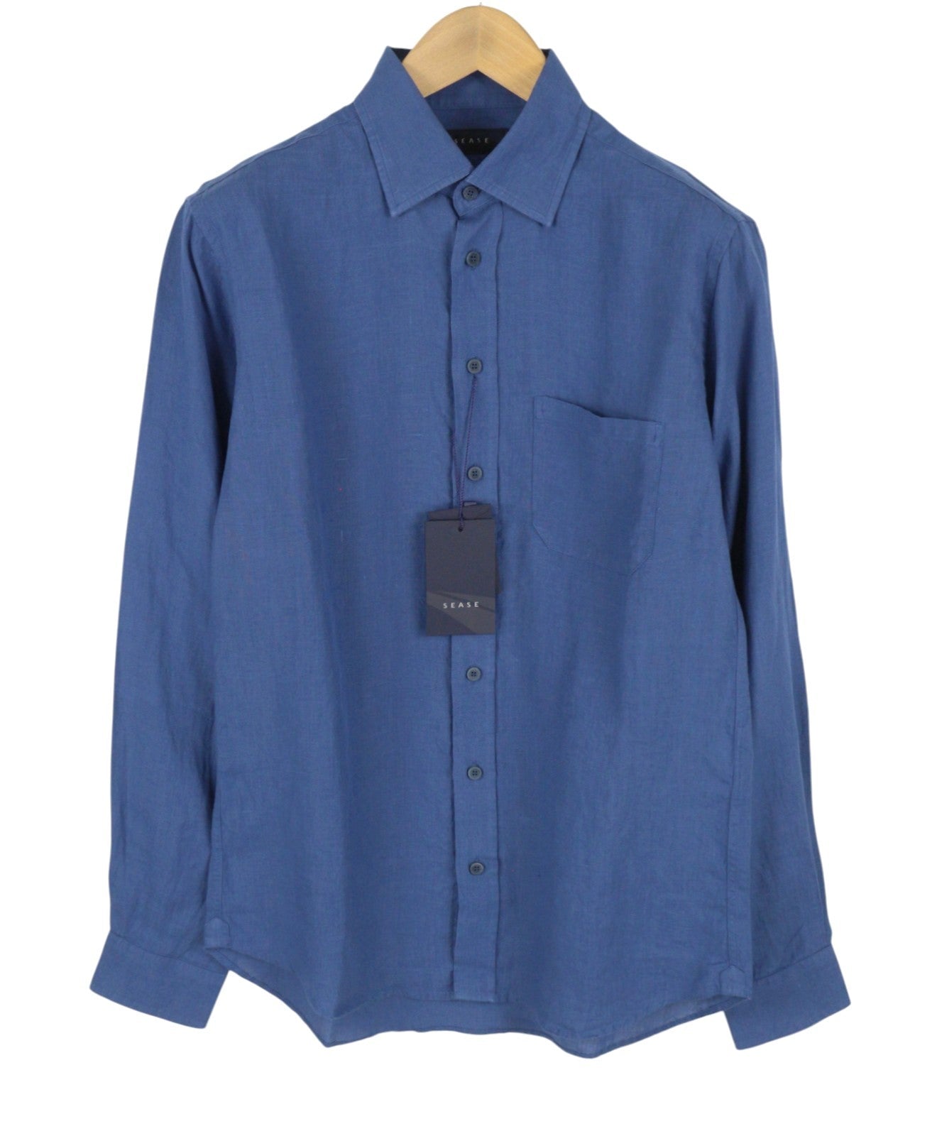 SEASE TN359 Men Shirt M Royal Blue Hemp Button-Up Patch Pocket RRP460