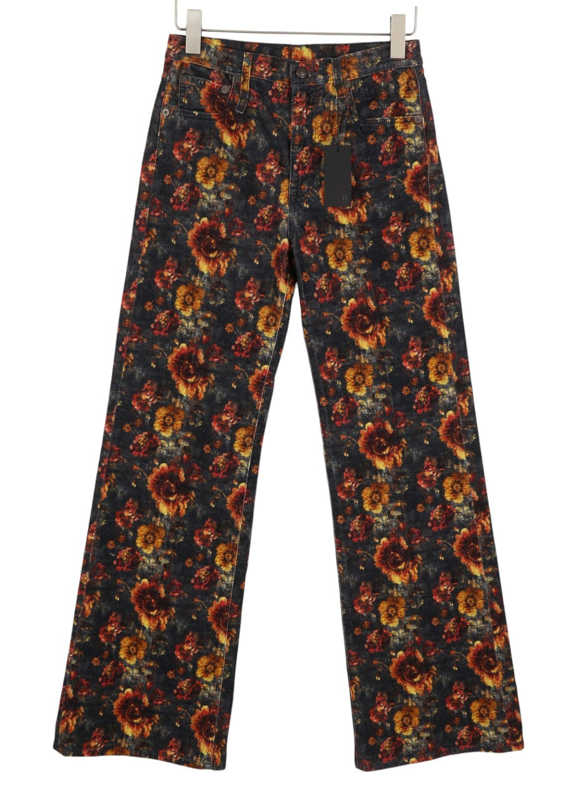 R13 Charlotte Women Trousers 27 Navy Floral Velveteen Velour High Rise RRP895