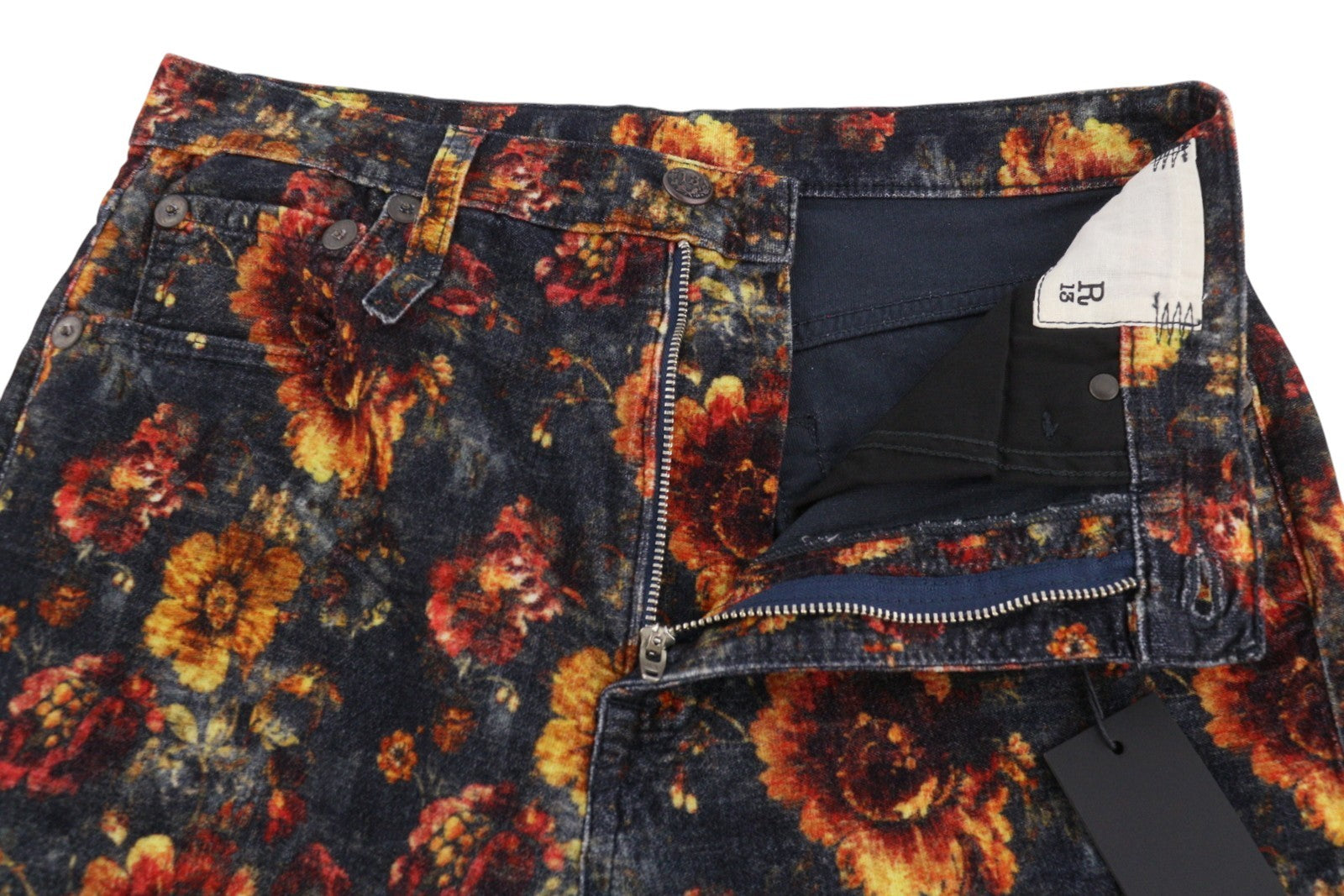 R13 Charlotte Women Trousers 27 Navy Floral Velveteen Velour High Rise RRP895