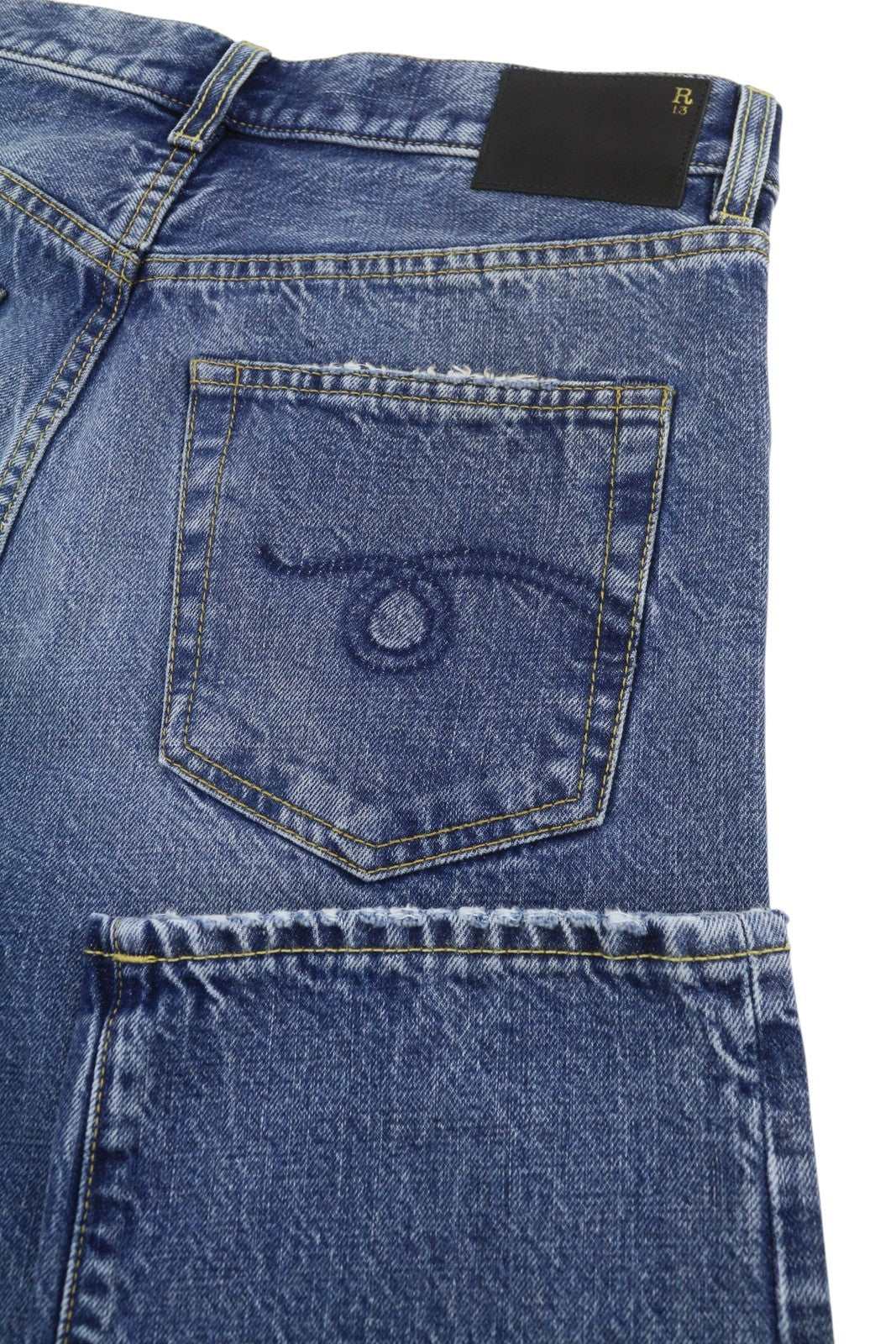 R13 Romeo Women Jeans 27 Hutton Blue Whiskers Faded Straight Cropped PF26