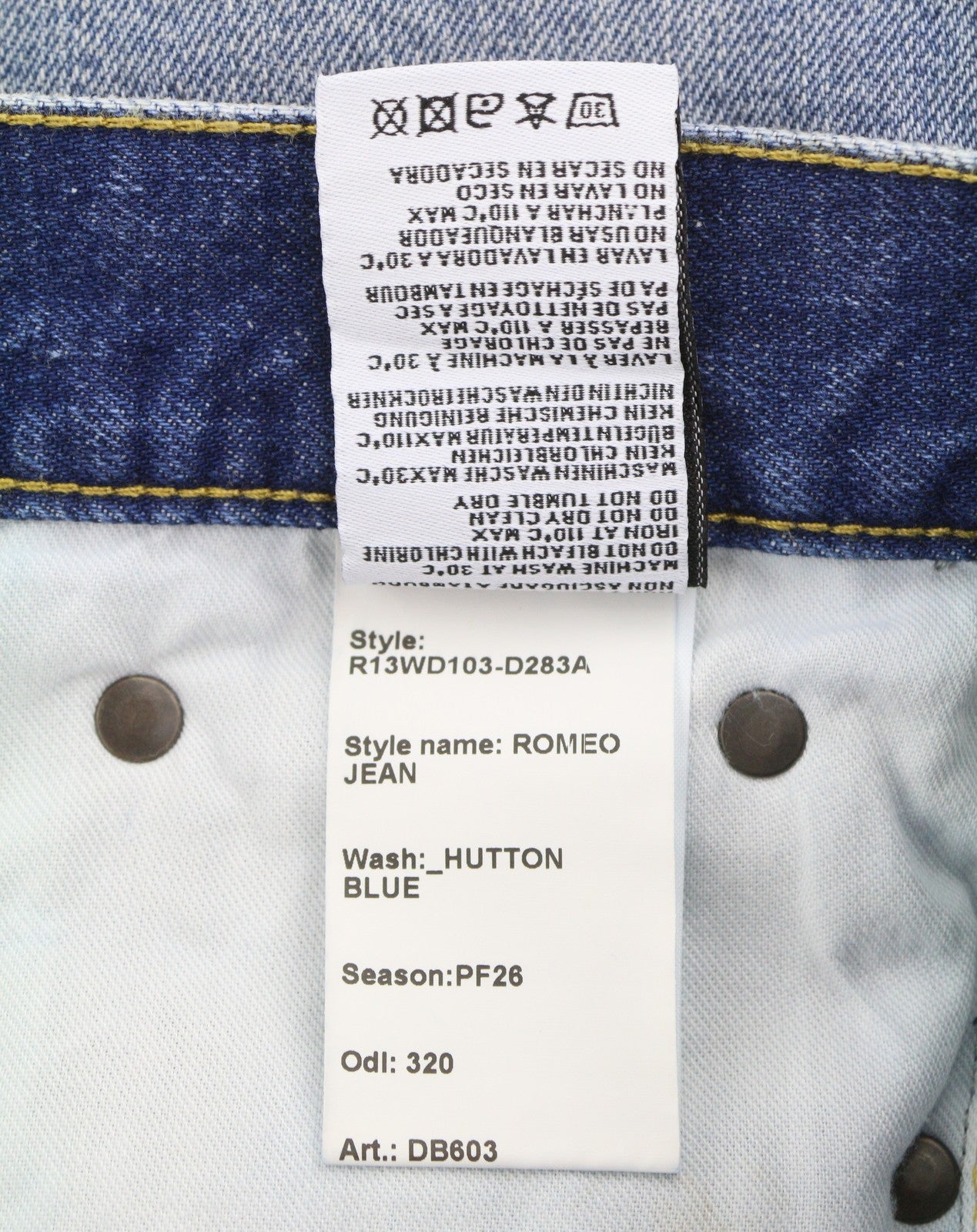 R13 Romeo Women Jeans 27 Hutton Blue Whiskers Faded Straight Cropped PF26