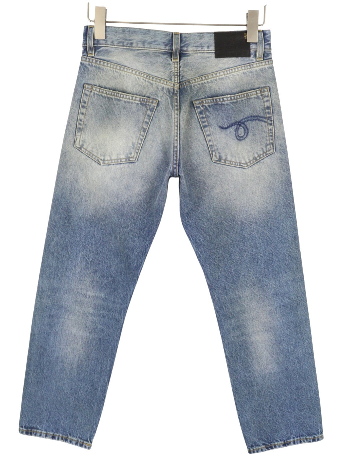 R13 Boyfriend Women Jeans 24 Jasper Straight Cropped Whiskers Faded Blue PF26