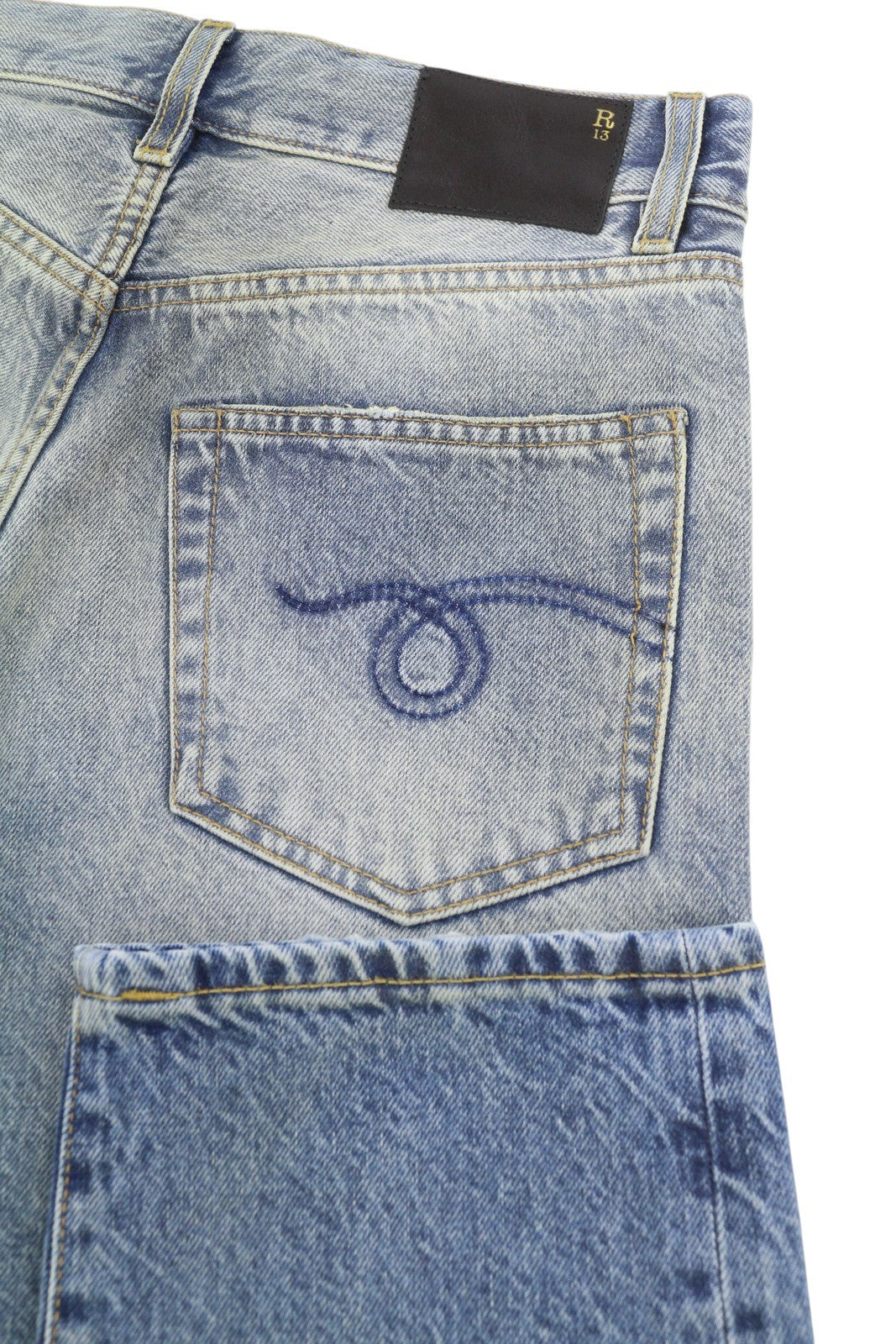 R13 Boyfriend Women Jeans 24 Jasper Straight Cropped Whiskers Faded Blue PF26